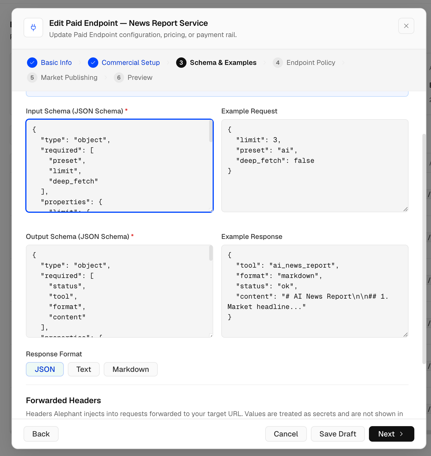 Configure paid endpoint schemas and examples
