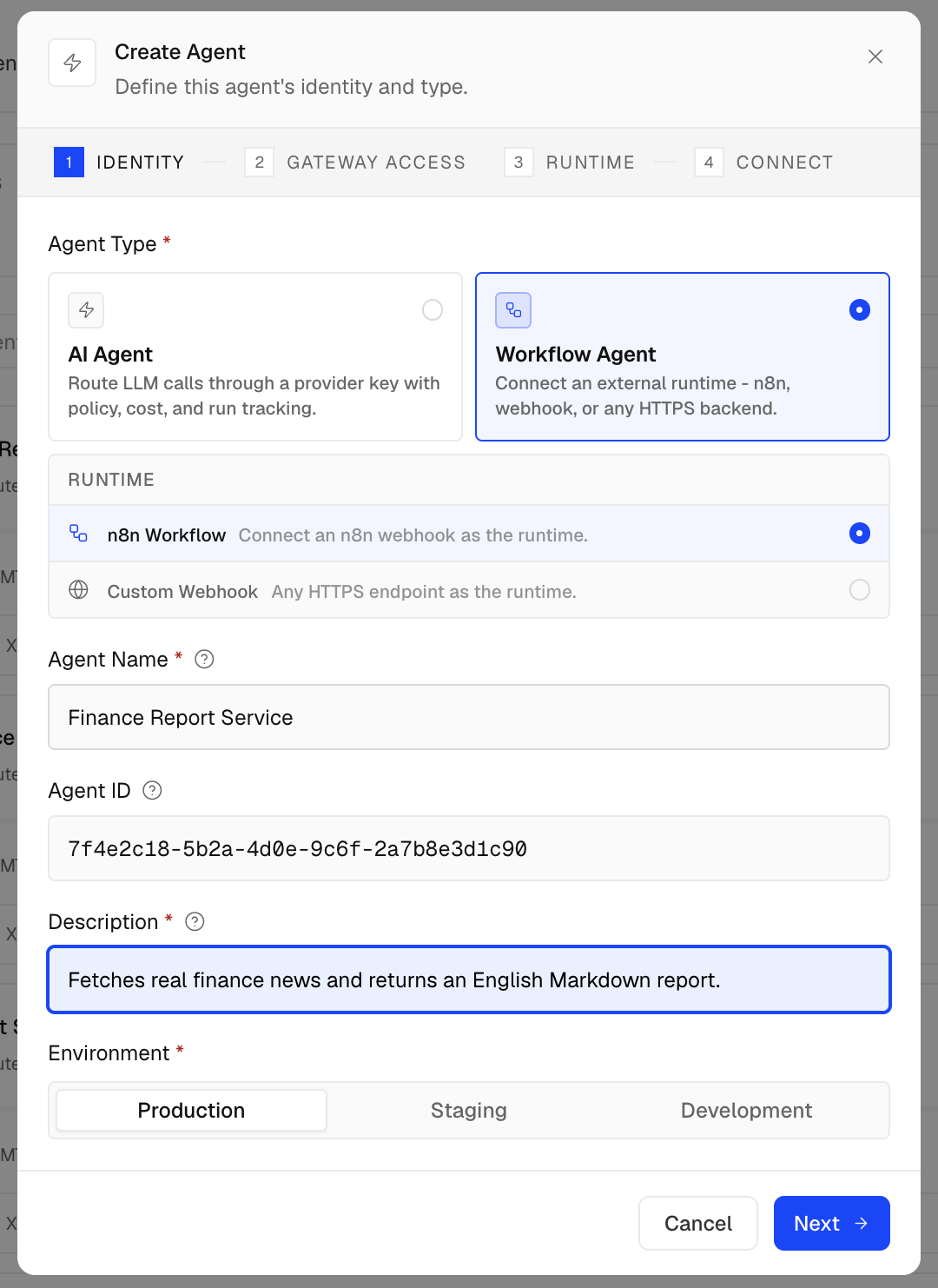 Create a Workflow Agent identity in Alephant