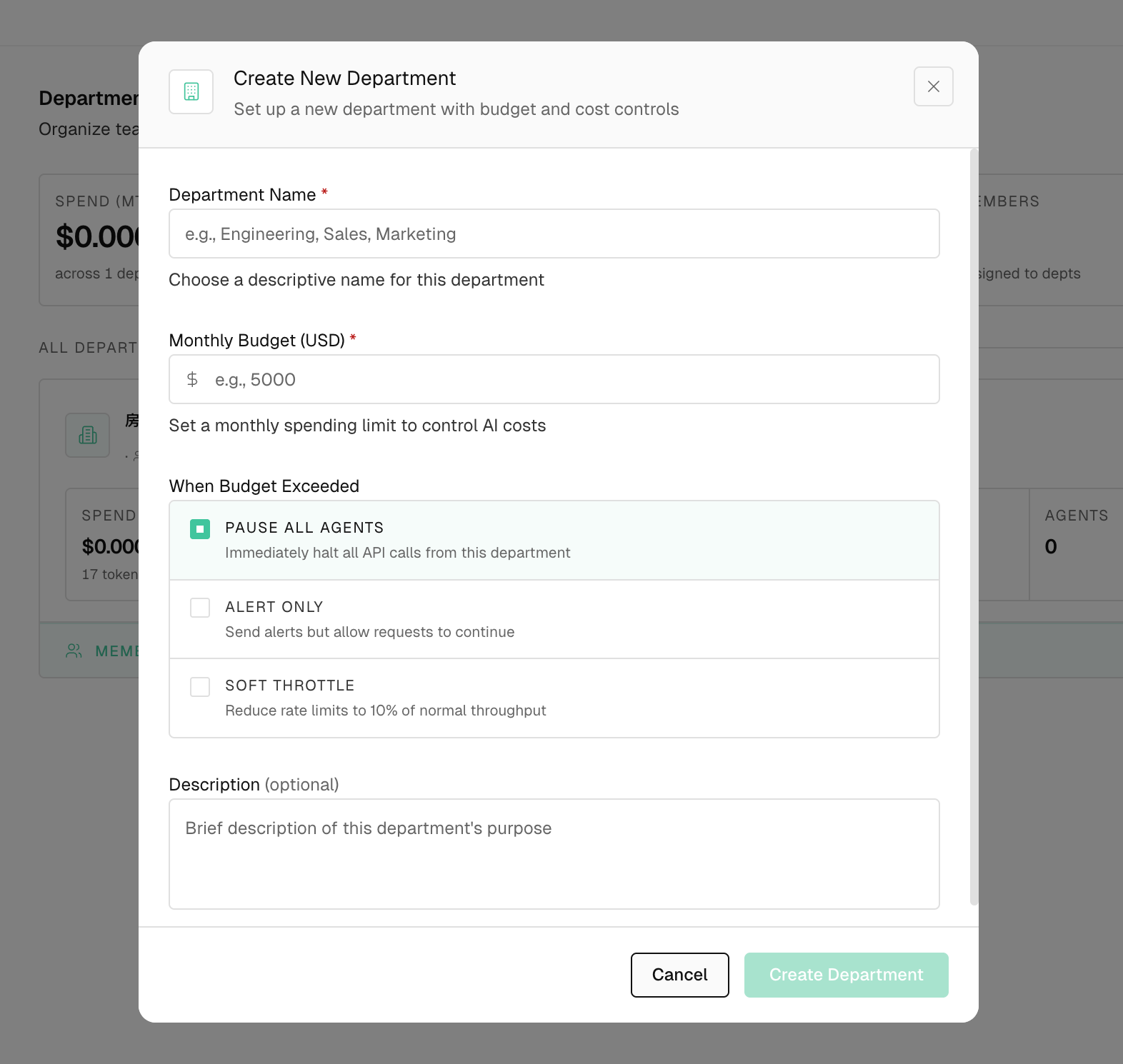 Create a new department