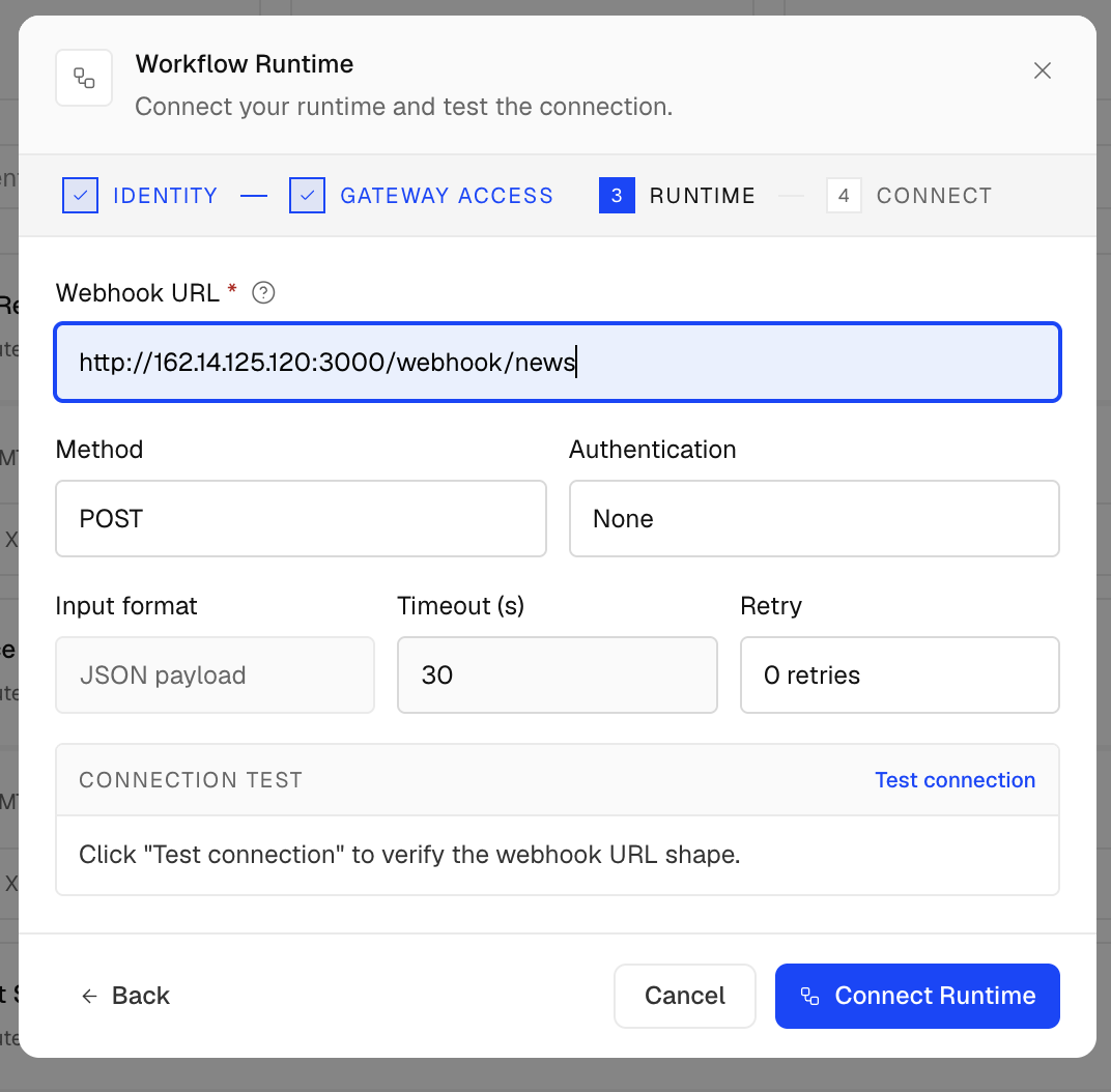 Configure Workflow Runtime connection