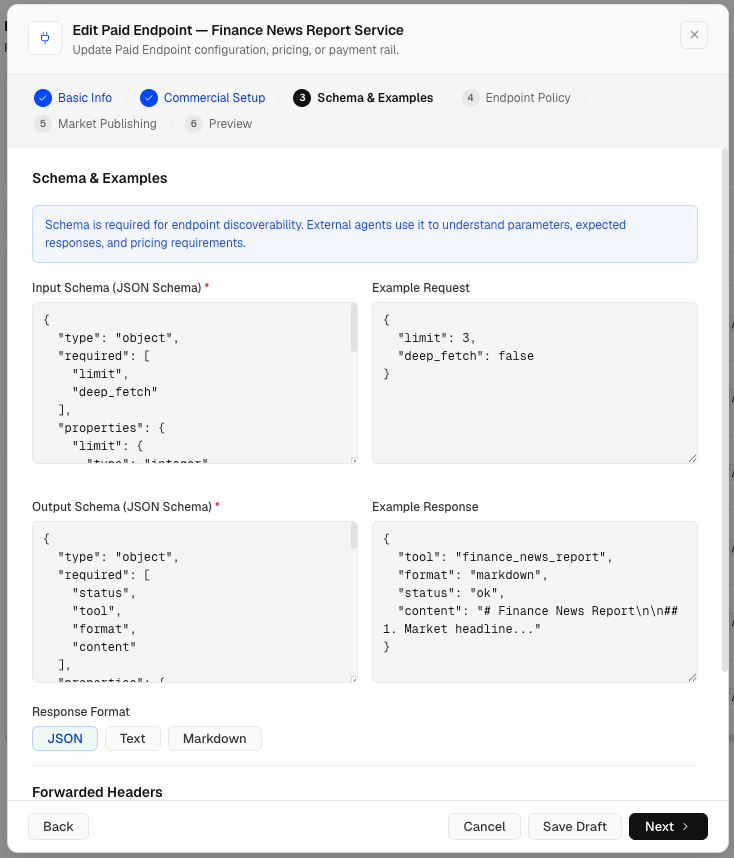 Configure paid endpoint schemas and examples