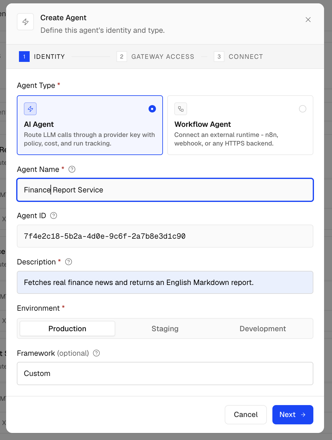 Create an AI Agent identity in Alephant