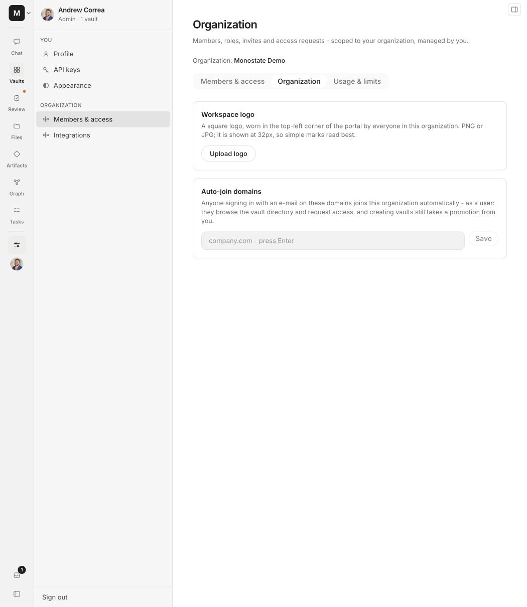 Organization logo and automatic joining settings