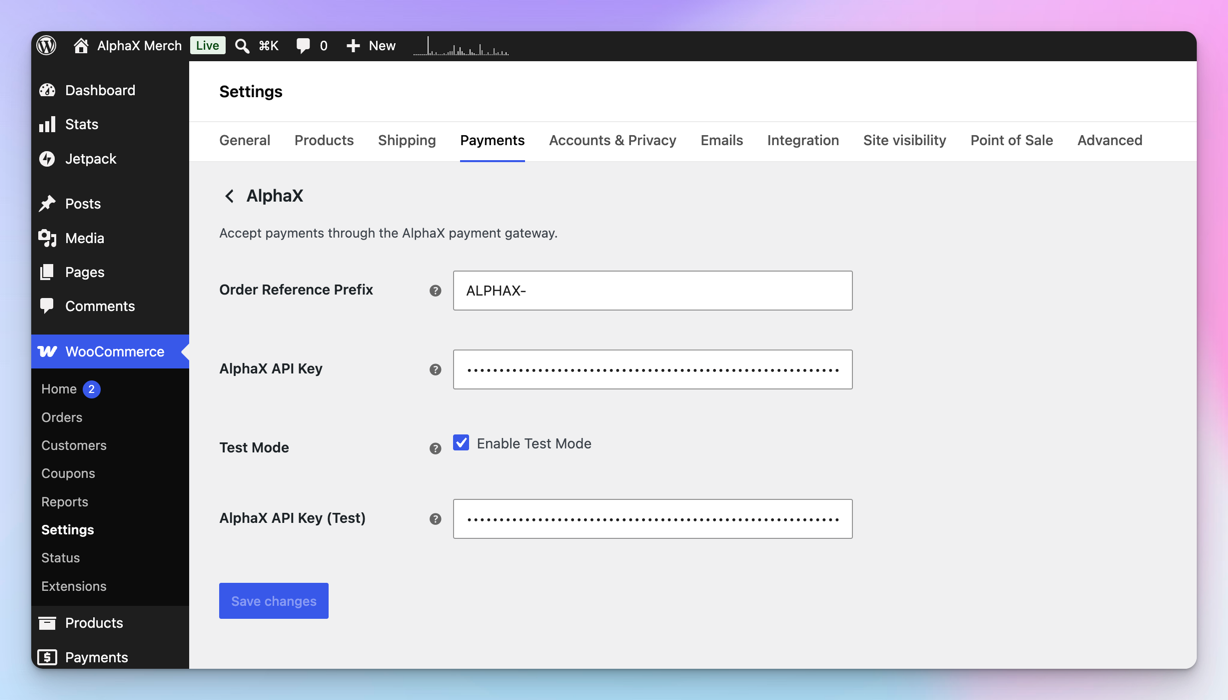 AlphaX WooCommerce Settings