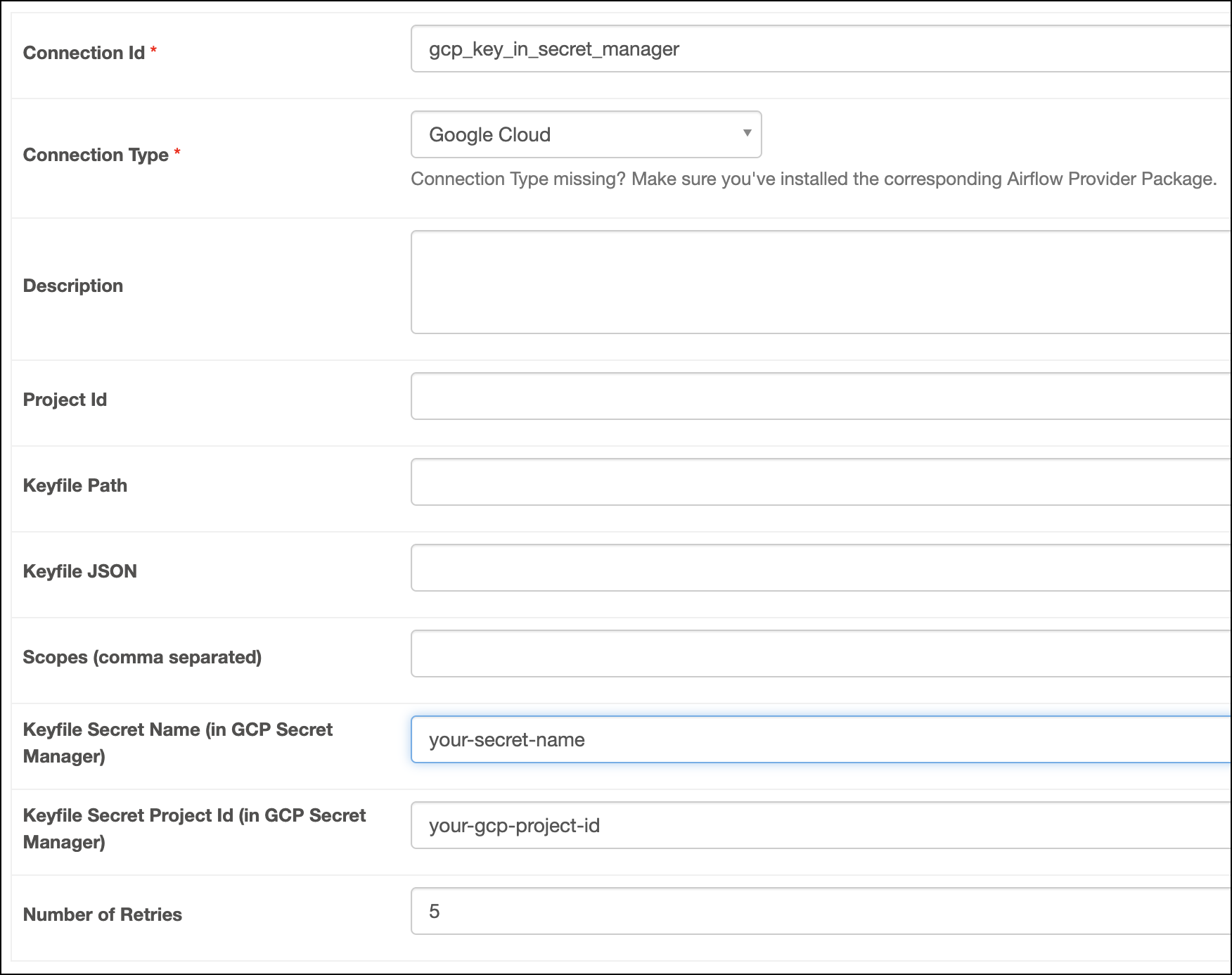GCP-connection-key-in-secret-manager