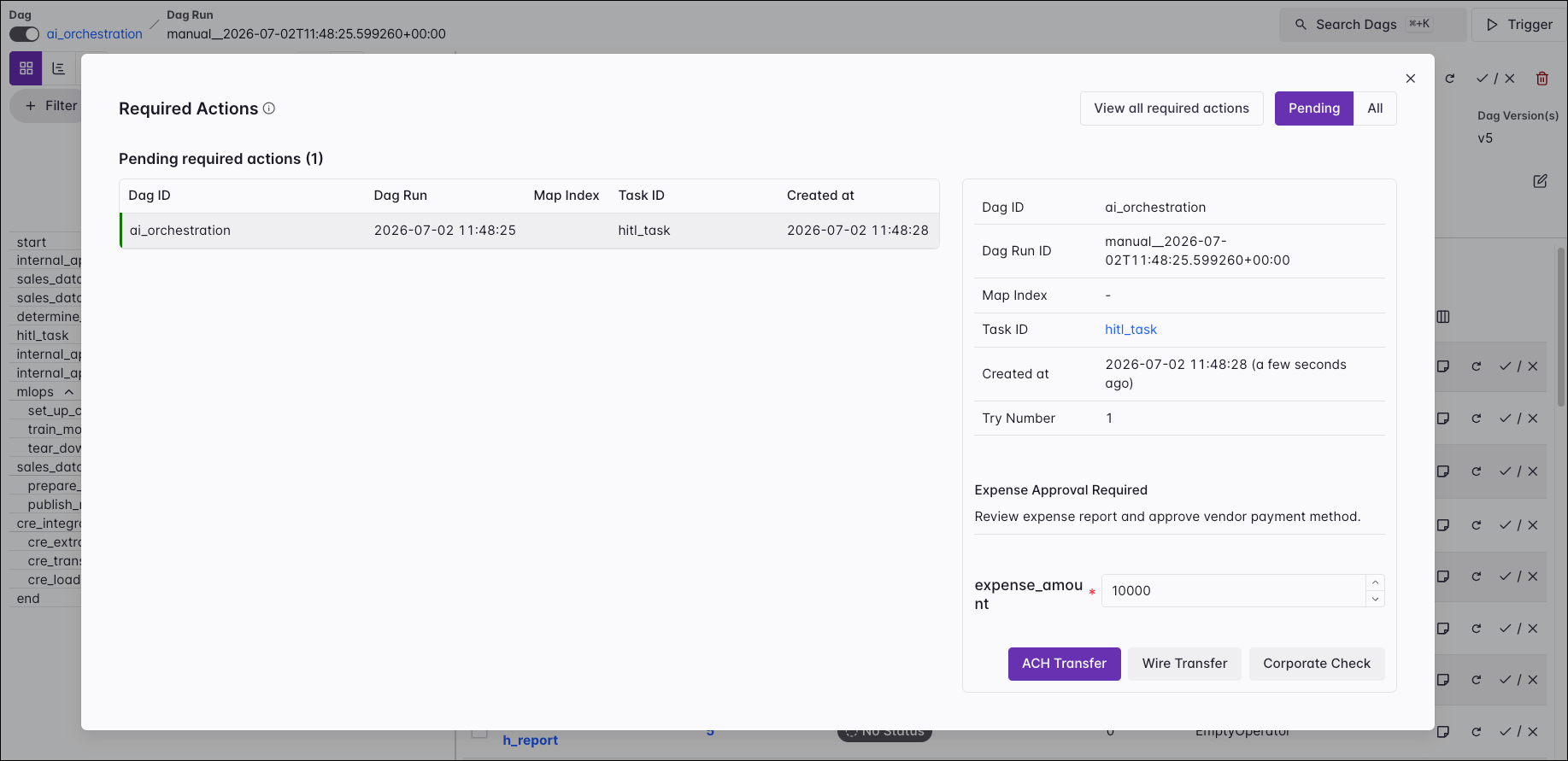 Screenshot of the Required Actions list.