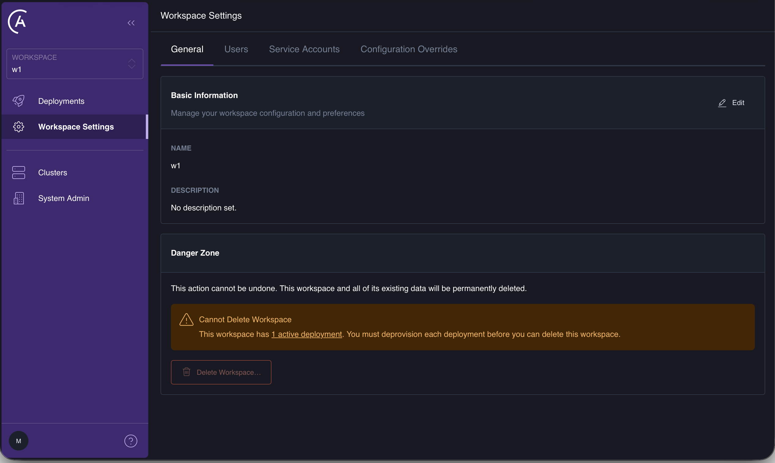 Workspace configuration tab location