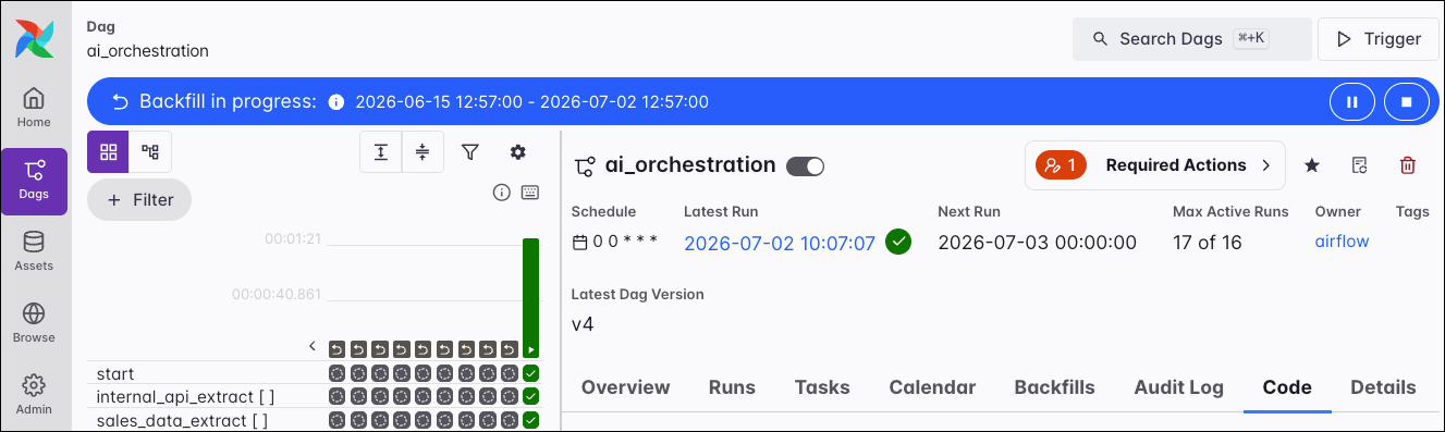 Screenshot of a running backfill operation.
