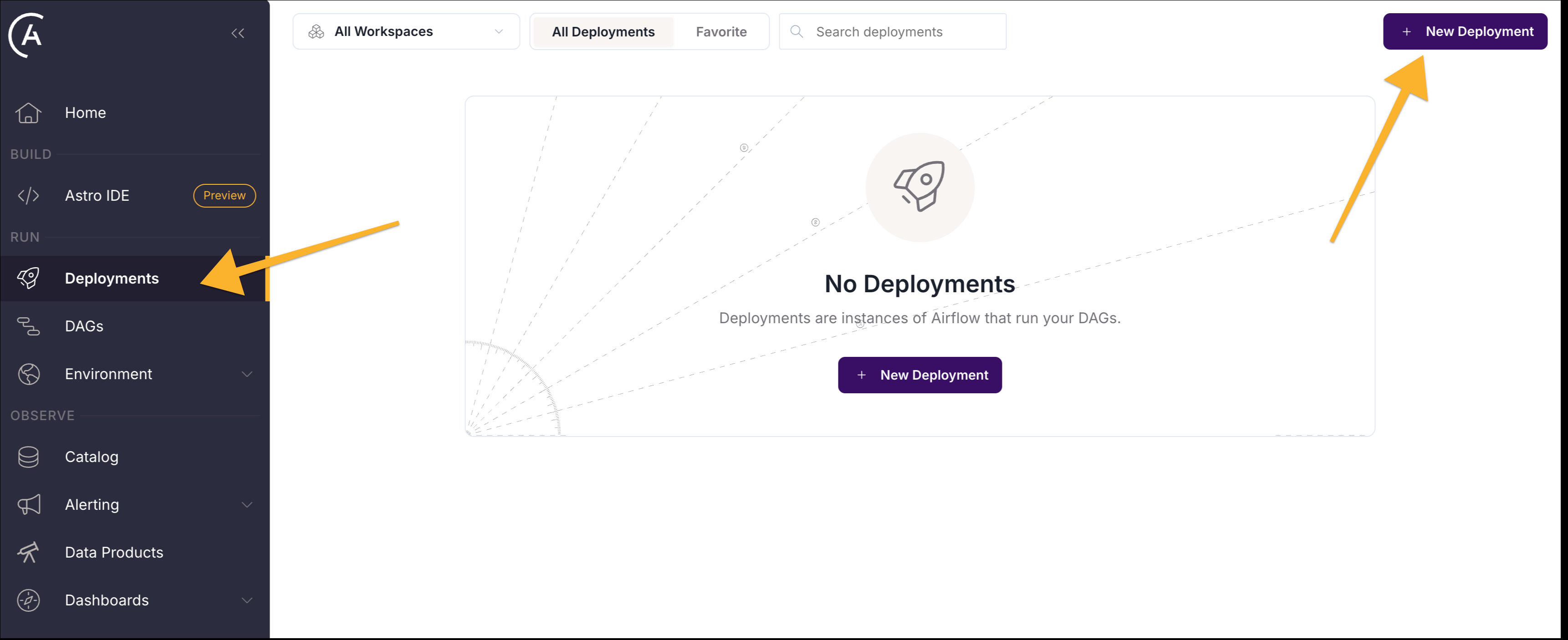 Create a new Deployment in the Astro UI.