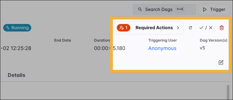 Screenshot of actions for a single Dag run.