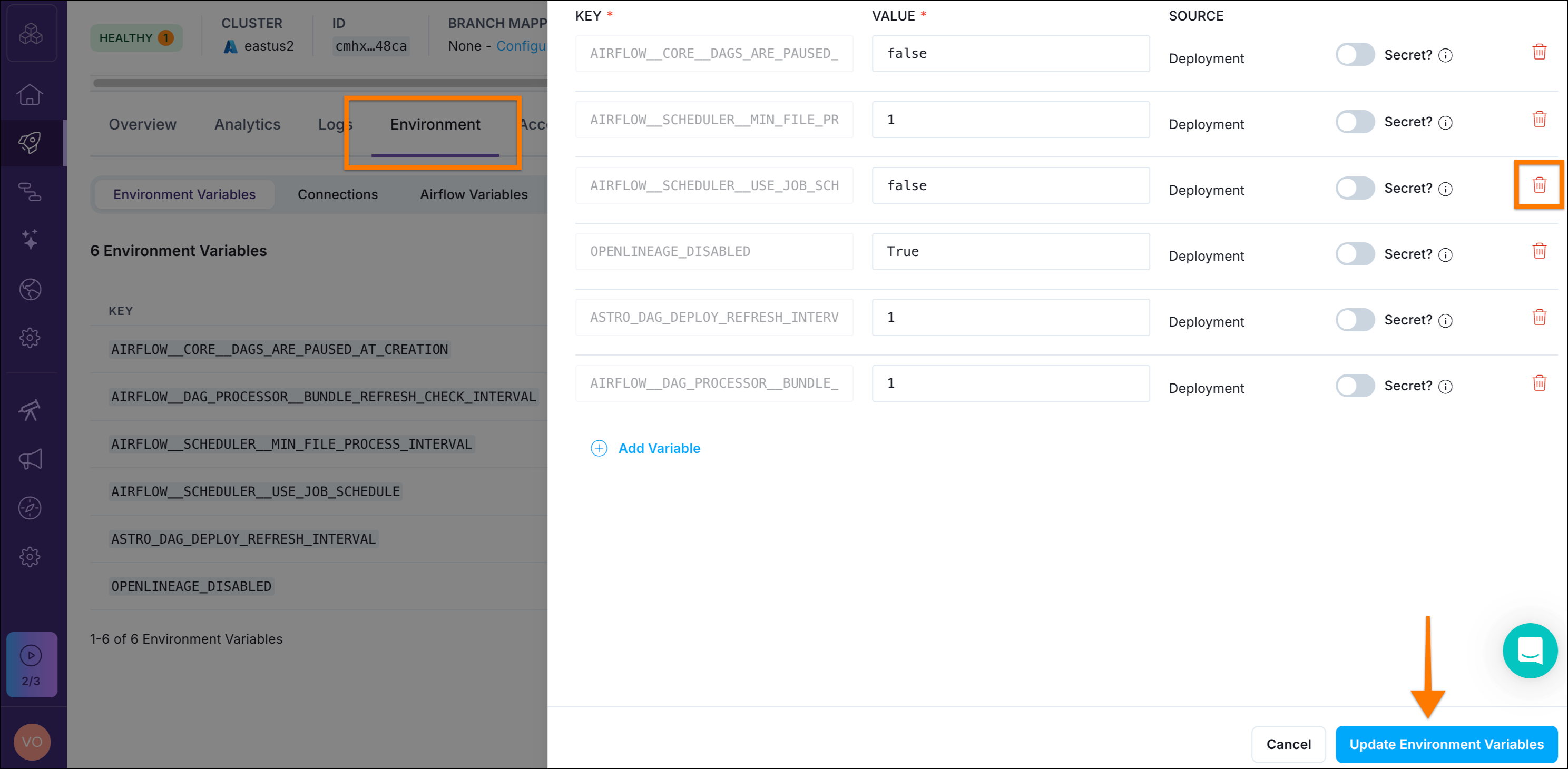 Change test deployment environment