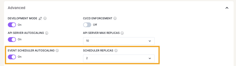Scheduler Replicas in the Advanced settings