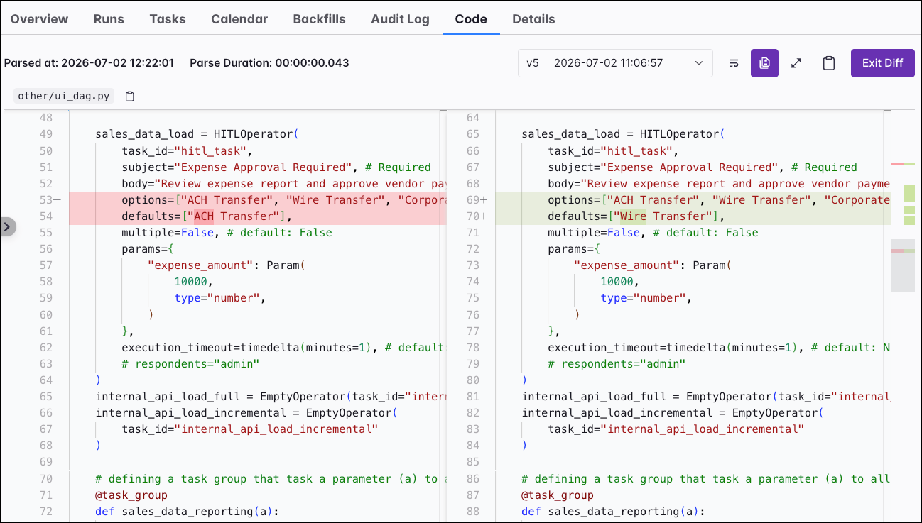 Screenshot of the Code tab.