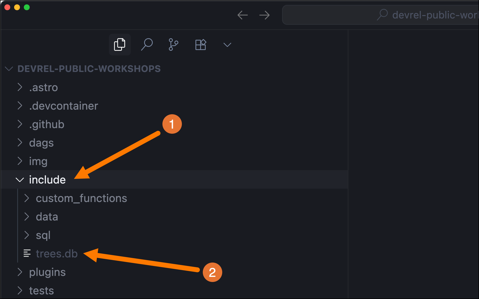 Screenshot of Cursor showing where to see the DuckDB file.