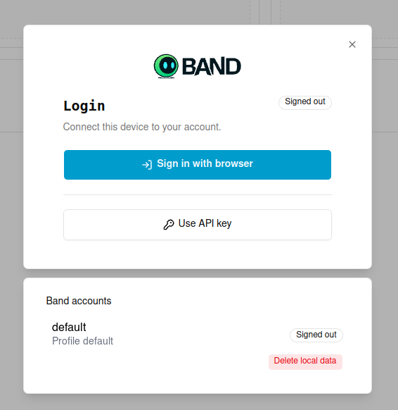 Jam login dialog with Sign in with browser and Use API key options