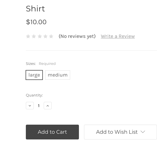 Sizes added to product