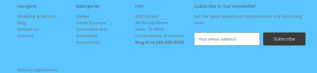 Storefront footer displaying Danish translations