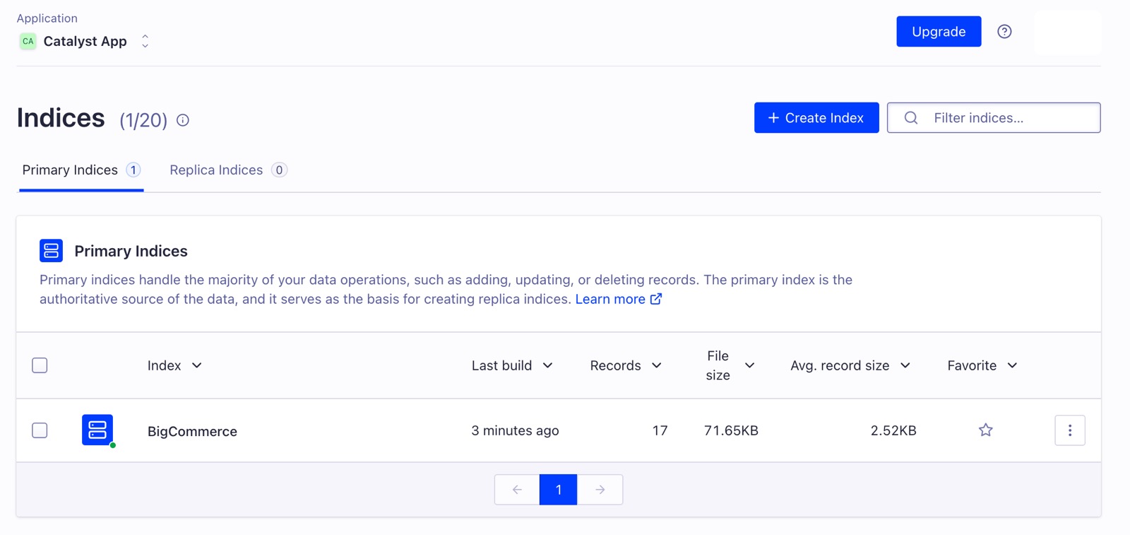 View index in Algolia