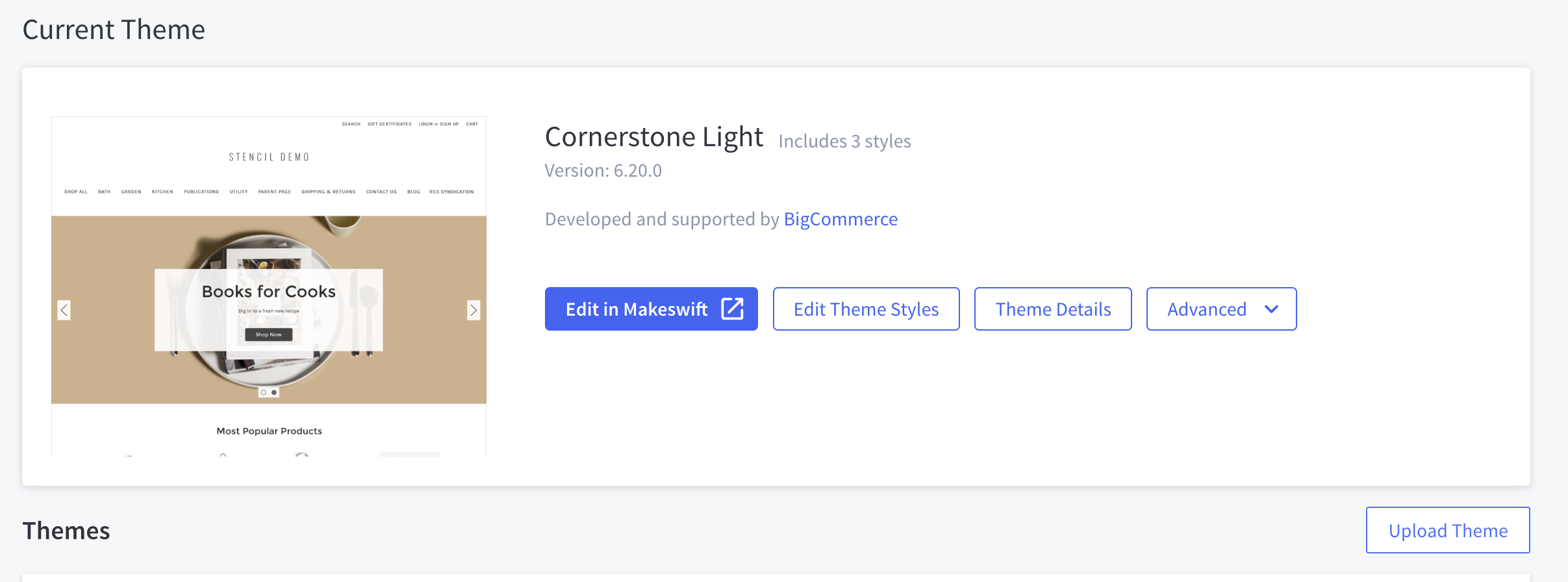 The Edit in Makeswift and Theme Styles buttons on a channel entry