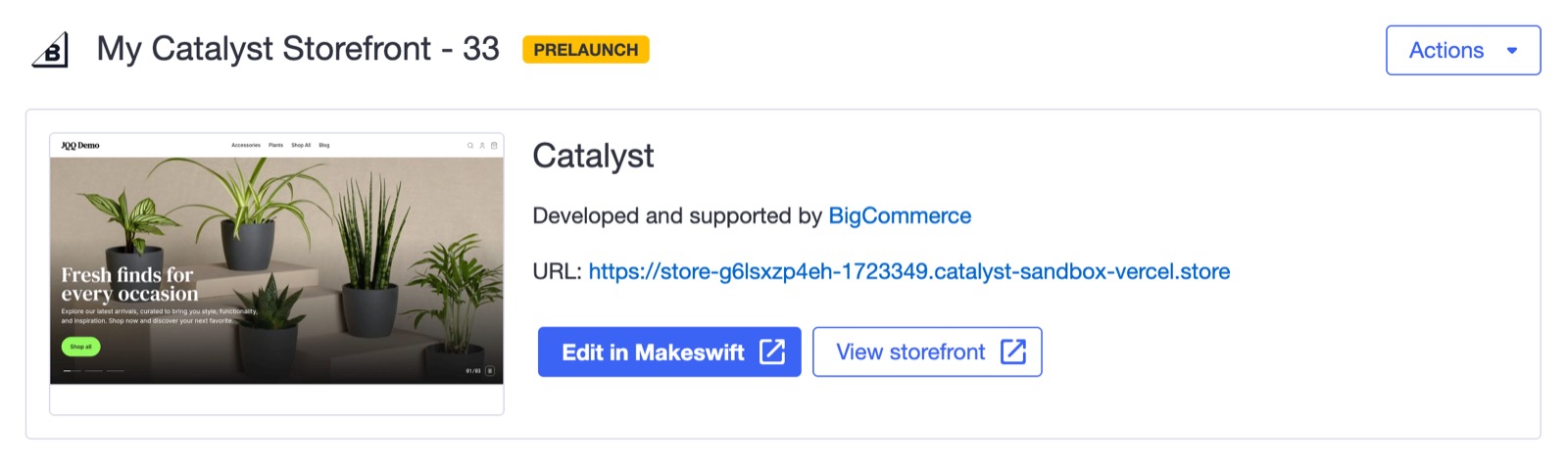 Details for a deployed Catalyst storefront