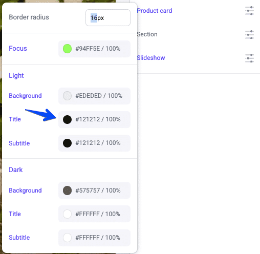 The product card Light Title property