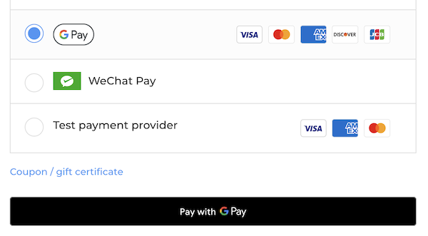 Google Pay direct-pay button as it appears in the default checkout