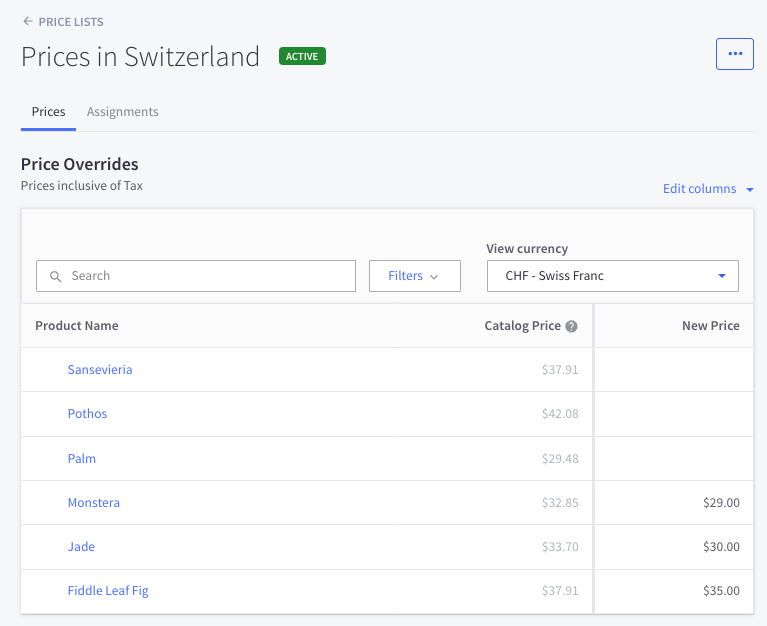 Swiss Price List