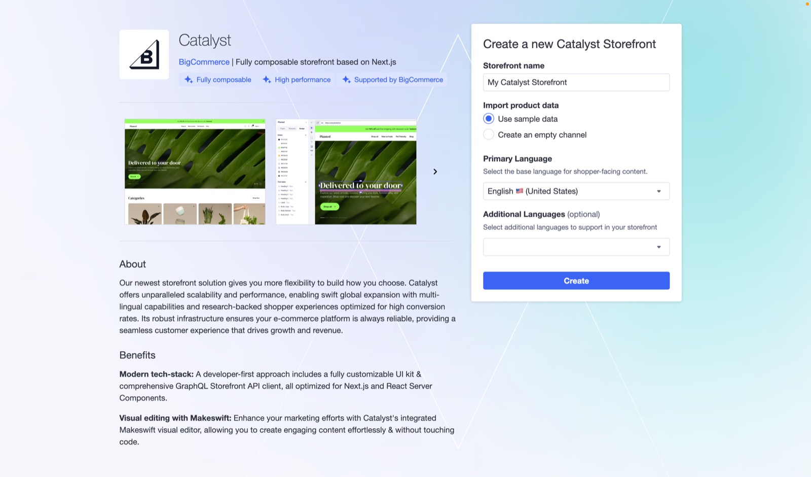 Settings for deploying a new Catalyst storefront
