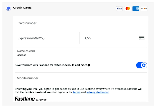 The Fastlane credit card form for guests without an account