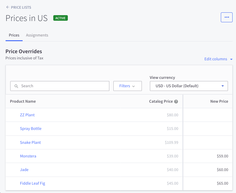 US Price List