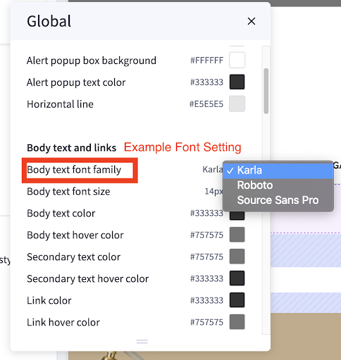 Theme styles font