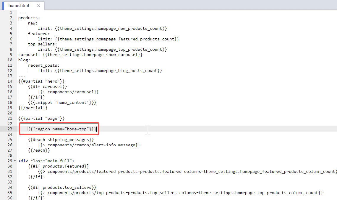 Adding a region to home.html