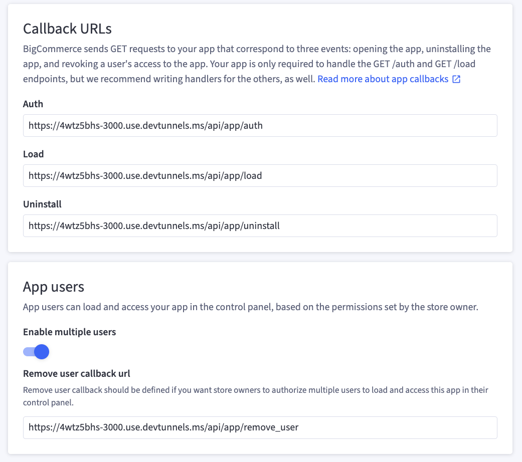 Callback URLs in the Developer Portal