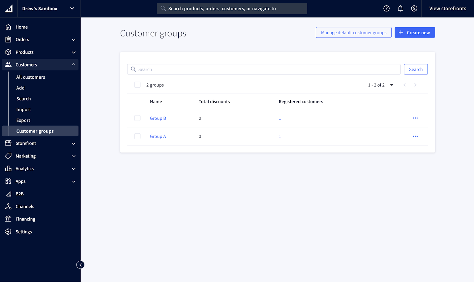 Customer groups dashboard
