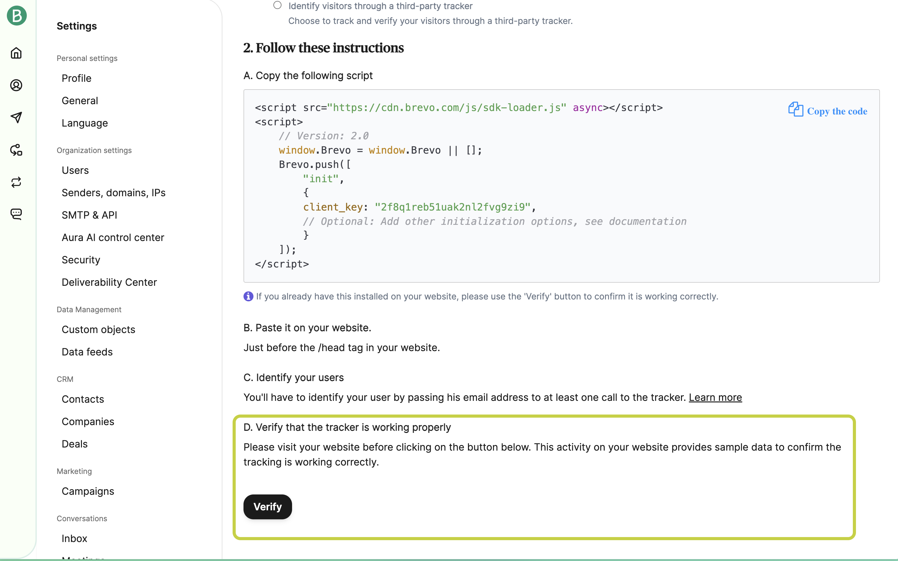 Verified tracking ID status