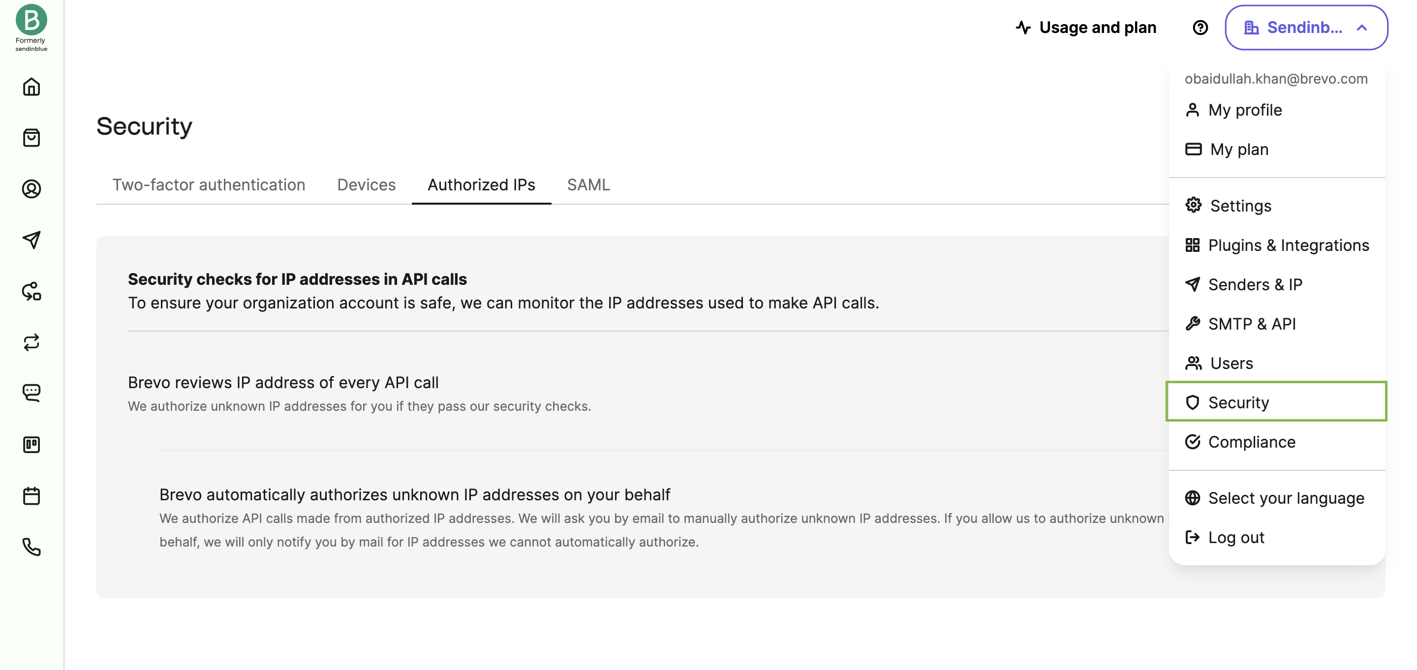 Security settings