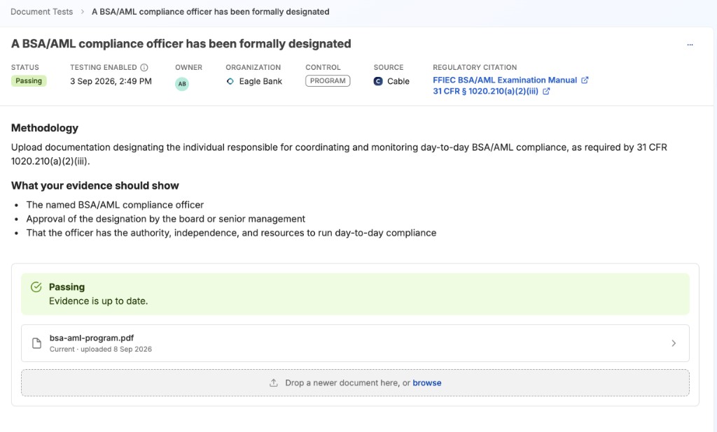 Document test evidence