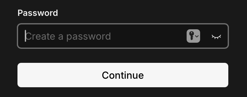 Create a password screen with Continue button
