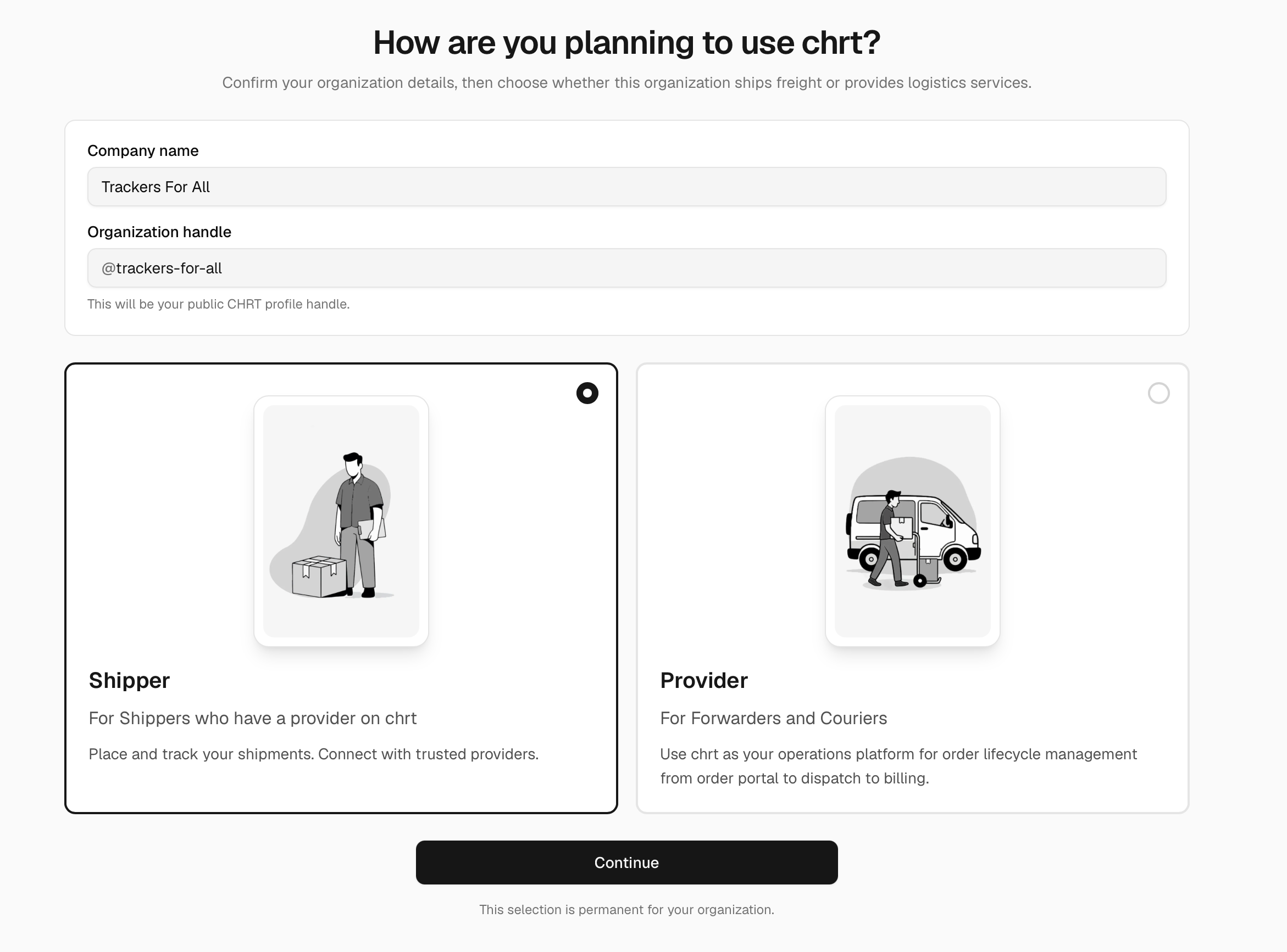How are you planning to use chrt screen with Shipper selected