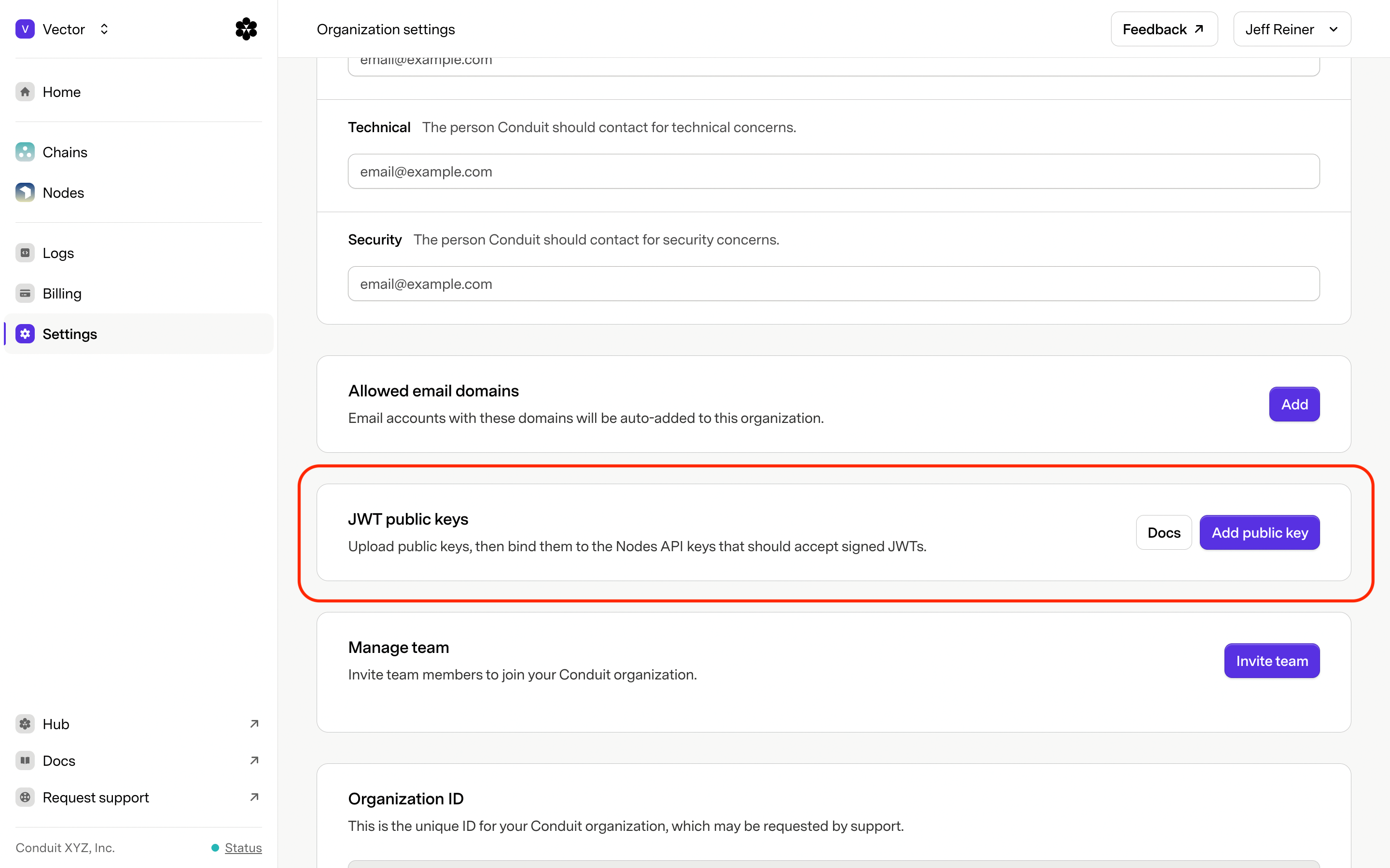 JWT public keys section