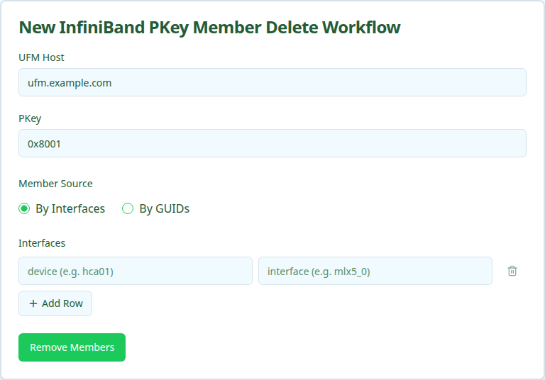 InfiniBand PKey Member Delete workflow form