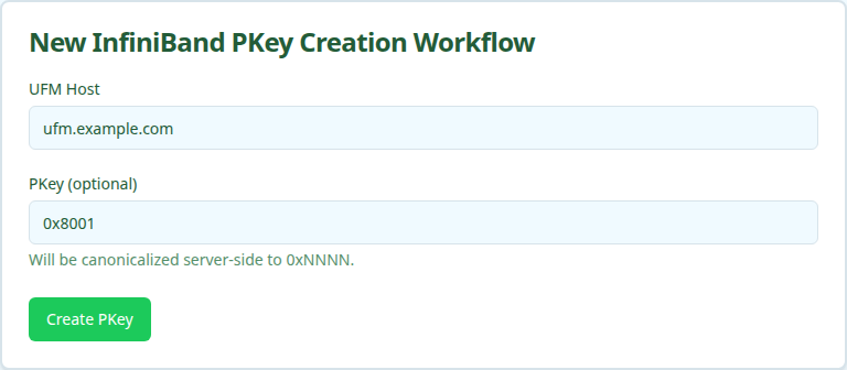 InfiniBand PKey Creation workflow form