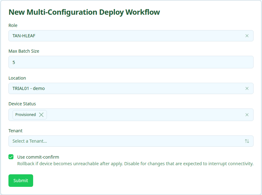 DSX Air trial Multi-Deploy workflow form