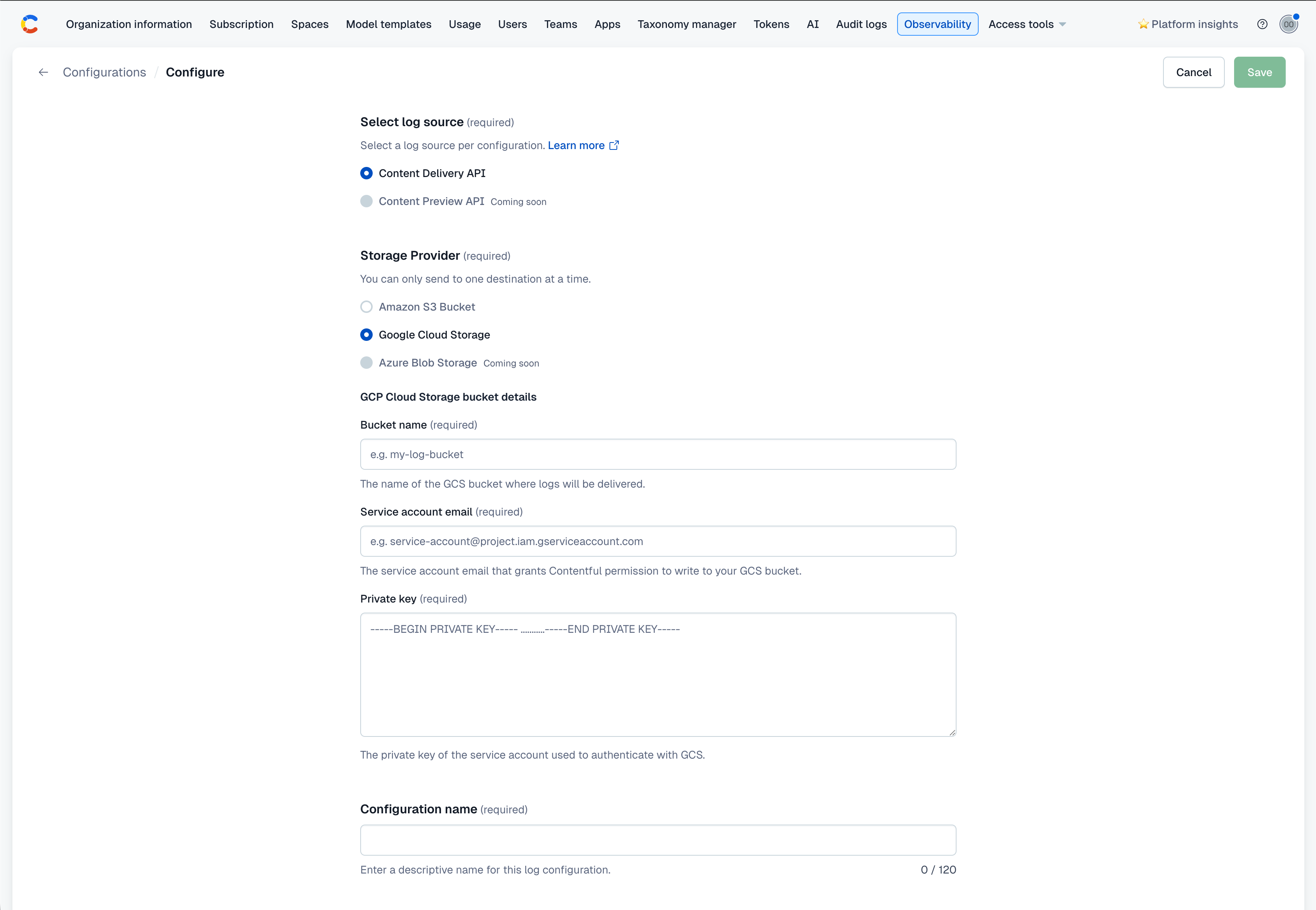 Enterprise Observability GCP GCS credentials