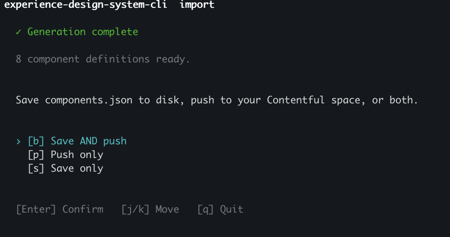 Push-decision screen offering three options: Save AND push (default, highlighted), Push only, and Save only.