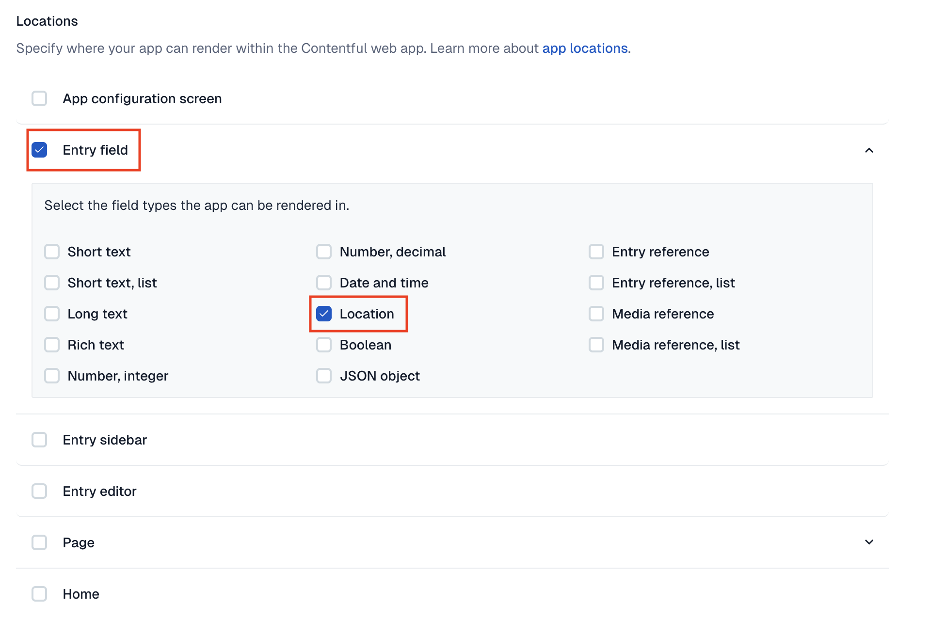 configuring the location field type