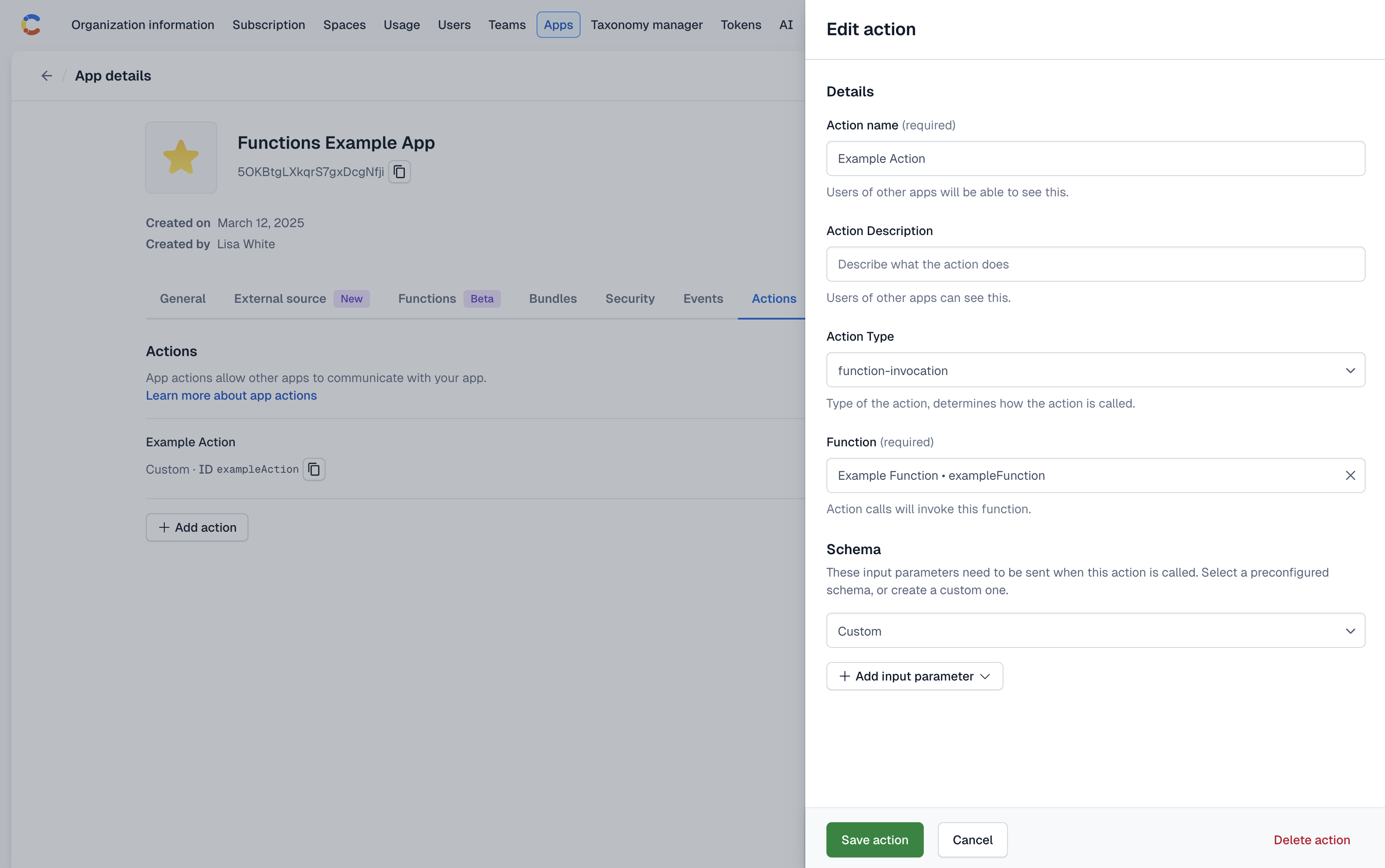 App Action functions setup