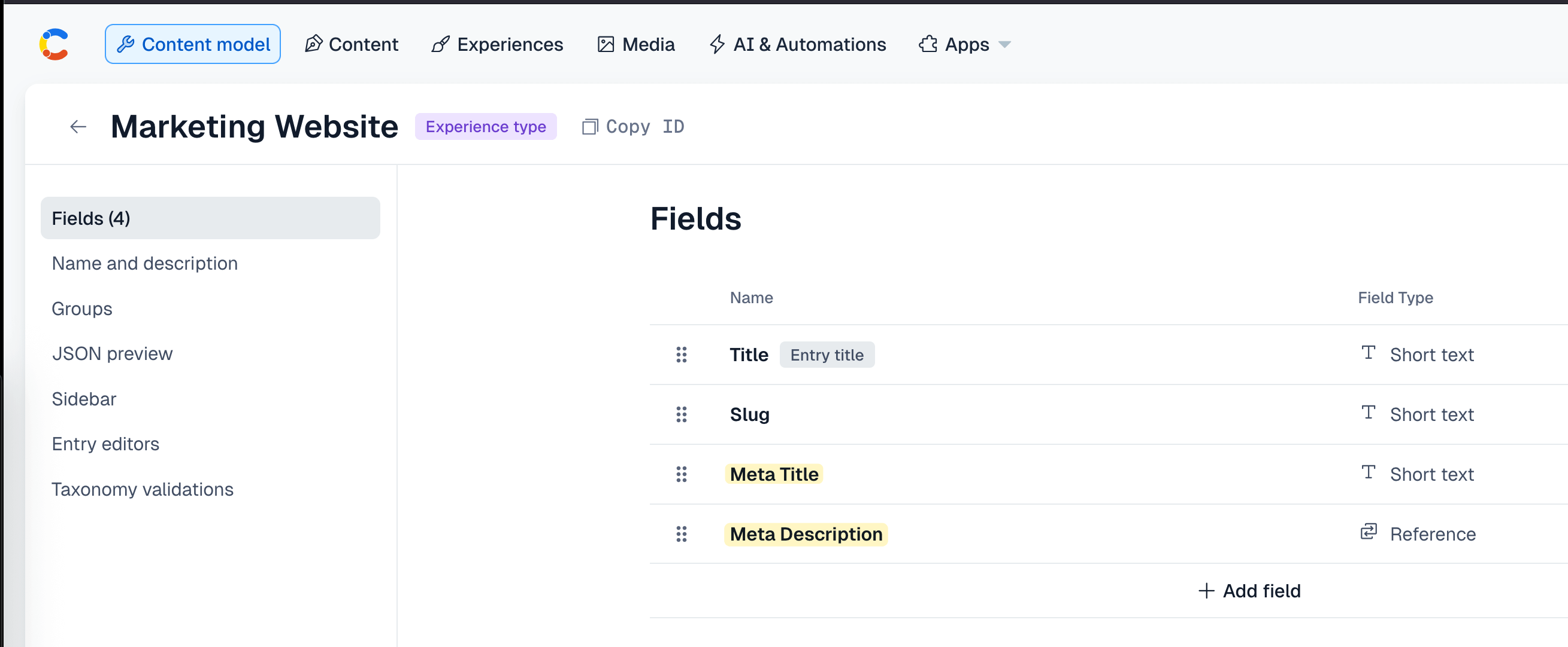 Content model fields