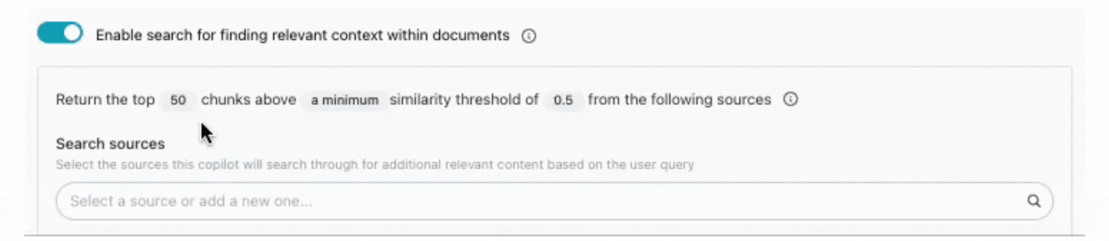 Adjusting the number of chunks and similarity threshold in the advanced retrieval settings