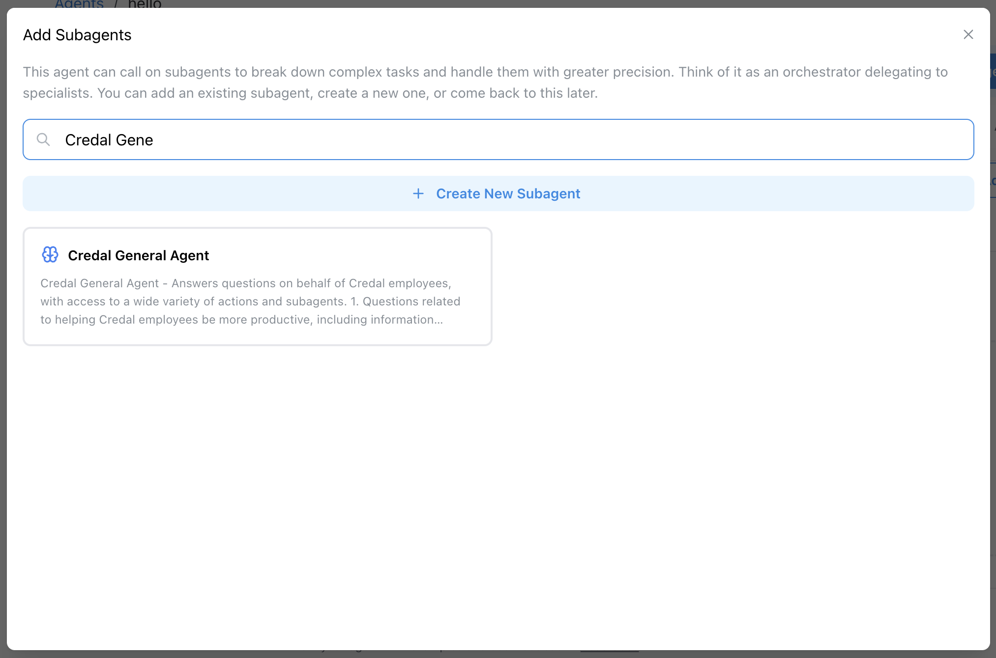 Subagent search bar for finding existing agents by name or description